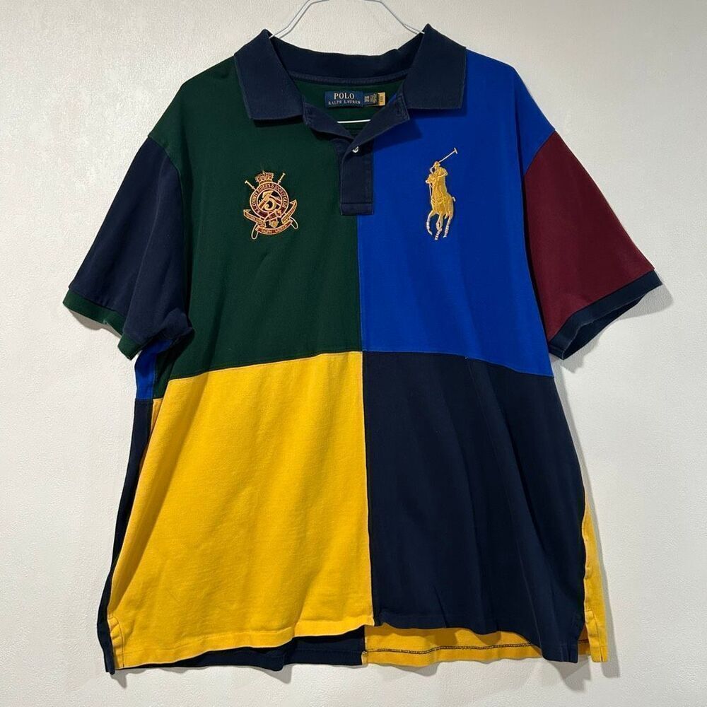 Polo Ralph Lauren 3XB Colorblock Polo Shirt – Big Pony Crest Patch Multi Color R